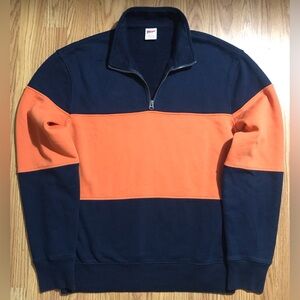 J. Crew Navy and Orange Half-Zip Sweatshirt
